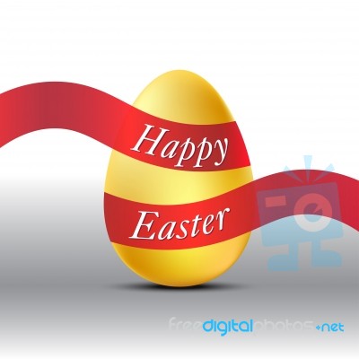 Happy Easter Golden Egg With Red Ribbon Stock Image