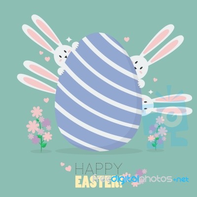 Happy Easter With Bunnies And Easter Egg Stock Image