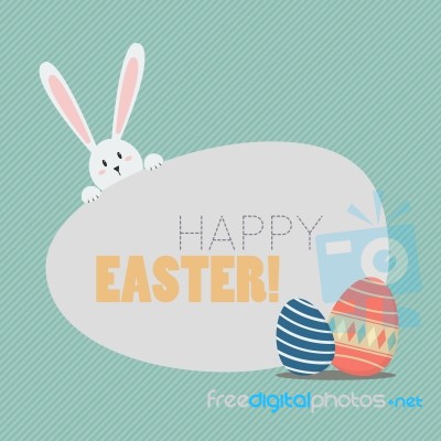 Happy Easter With Easter Eggs And Bunny Stock Image