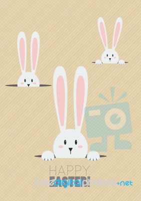 Happy Easter With White Rabbits In A Hole Stock Image