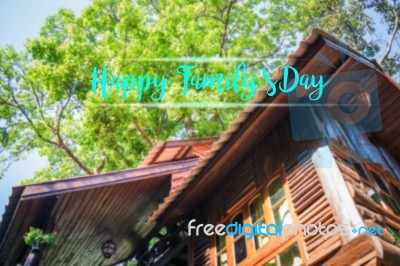 Happy Family Day Message On Wooden Tree House Background Stock Image