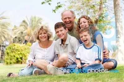 Happy Family Having Fun In The Park Stock Photo
