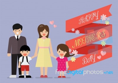 Happy Family With Happy Mothers Day Banner Stock Image