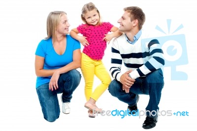 Happy Family With Kid Together Isolated On White Stock Photo