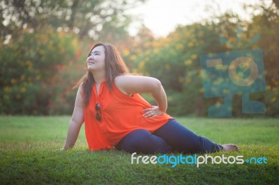 Happy Woman Posing Outdoor Stock Photo