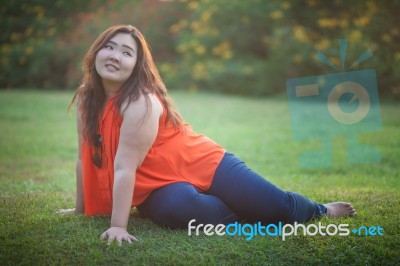 Happy Woman Posing Outdoor Stock Photo