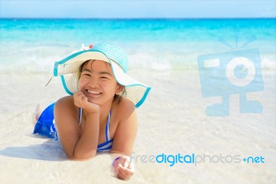 Happy Girl On The Beach At Thailand Stock Photo