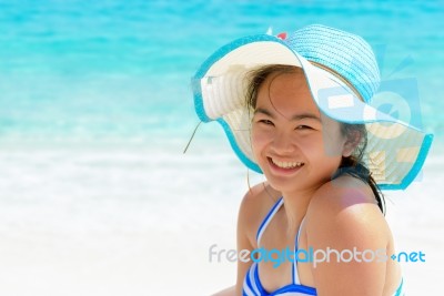 Happy Girl On The Beach At Thailand Stock Photo