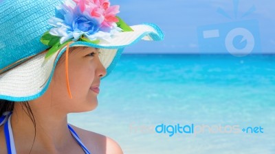 Happy Girl On The Beach At Thailand Stock Photo