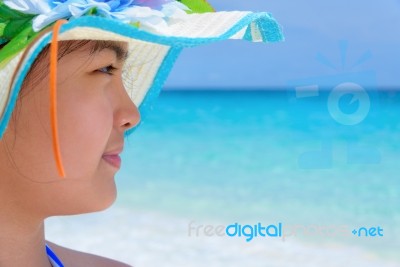 Happy Girl On The Beach At Thailand Stock Photo