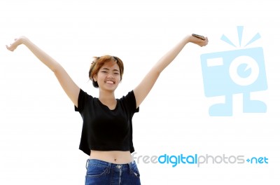 Happy Girl On White Background Stock Photo