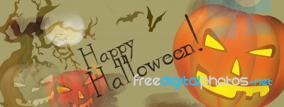 Happy Halloween Banner With Pumpkins Stock Image