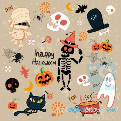 Happy Halloween Clip Art Cartoon Set Stock Image