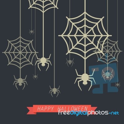 Happy Halloween Spider With Cobweb Stock Image