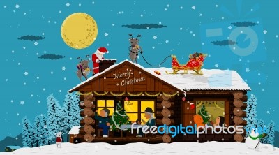 Happy House On Chrismas Night Stock Image