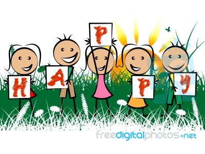 Happy Kids Represents Positive Youths And Youngster Stock Image