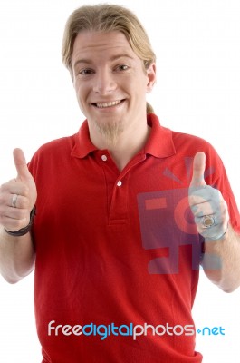 Happy Male Showing Both Thumbs Up Stock Photo