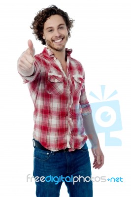 Happy Man Giving Thumbs Up Sign Stock Photo