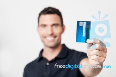 Happy Man With Credit Card Stock Photo