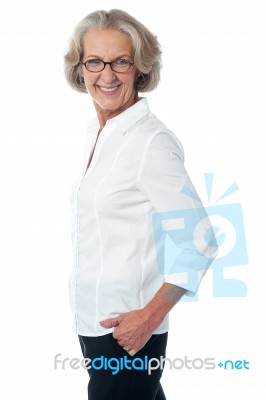 Happy Mature Woman Over White Stock Photo