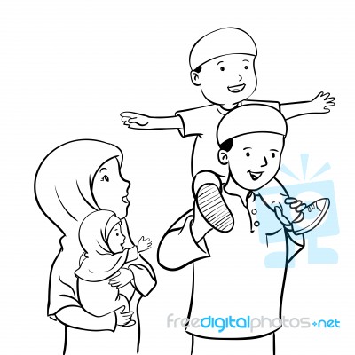 Happy Muslim Family- Illustration Stock Image