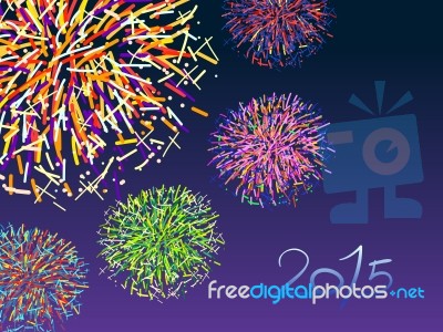 Happy New Year 2015 With Colorful Firework On Dark Purple-blue B… Stock Image