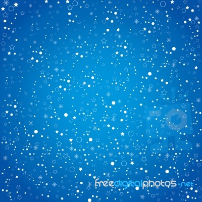 Happy New Year And White Snow In Winter. White Snow And Star In Sky On Blue Background Stock Image