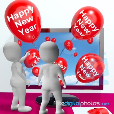 Happy New Year Balloons Show Online Celebration And Invitations Stock Image