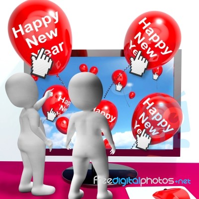 Happy New Year Balloons Show Online Celebration Or Invitations Stock Image