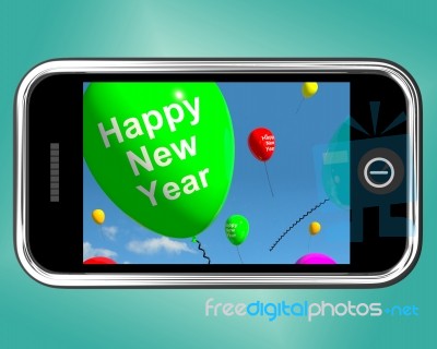 Happy New Year On Mobile Screen Stock Image