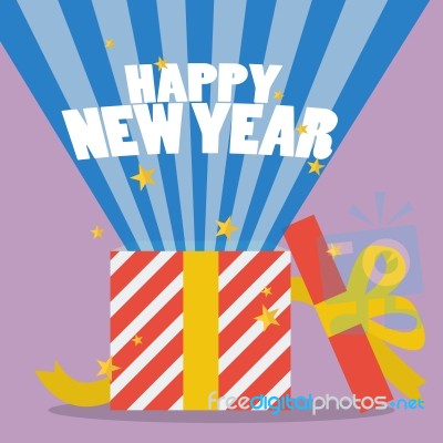 Happy New Year With A Gift Box Stock Image