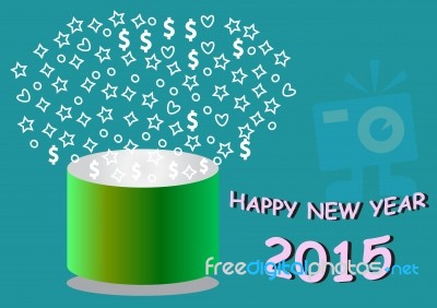 Happy New Year With Round Green Bucket Stock Image