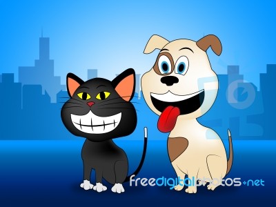 Happy Pets Represents Domestic Cat And Canines Stock Image