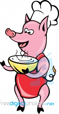 Happy Pig Chef Cook Baker Soup Bowl Stock Image