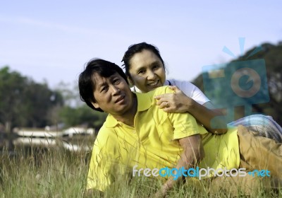 Happy Senior Couple Enjoying Themselves Stock Photo