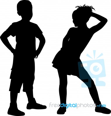 Happy Silhouette Children Stock Image