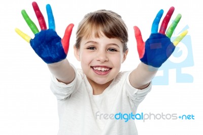 Happy Smiling Children Playing With Paint Stock Photo