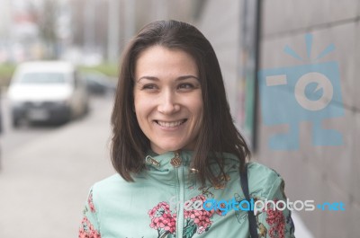 Happy Smiling Woman After Shopping Stock Photo