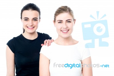 Happy Teen Girls Smiling At You Stock Photo