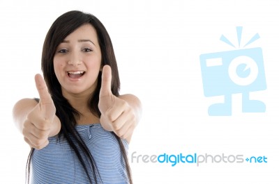 Happy  Teenager Female Showing Goodluck Sign Stock Photo