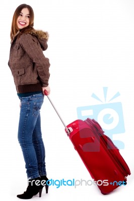 Happy Tourist Woman Stock Photo