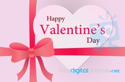 Happy Valentine Day On Heart Shape Paper On Gift Box And Bow - V… Stock Image