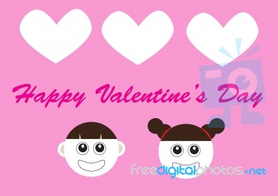 Happy Valentine Day With 2 Cute Cartoon Faces Stock Image