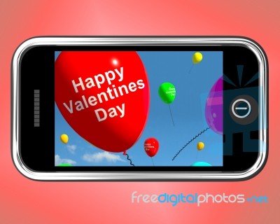 Happy Valentines Day On Mobile Stock Image