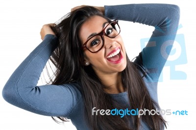 Happy Woman Celebrating Something Stock Photo