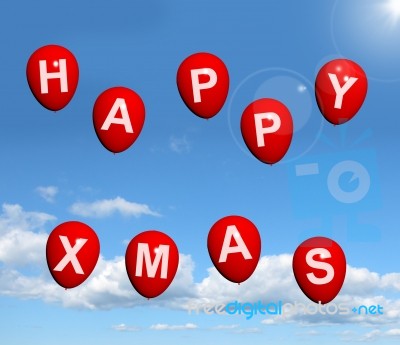 Happy Xmas Balloons In Sky Stock Image