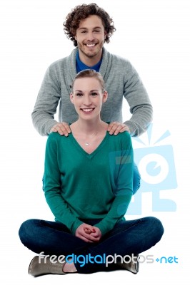 Happy Young Couple In Casual Clothing Stock Photo