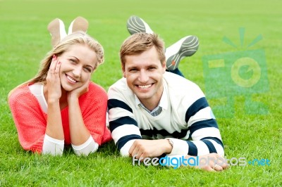 Happy Young Couple Outdoors Stock Photo