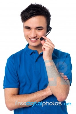 Happy Young Customer Support Executive Stock Photo