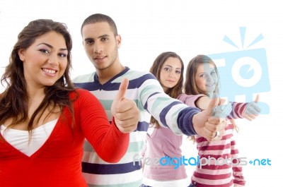 Happy Young Friends With Thumbs Up Stock Photo